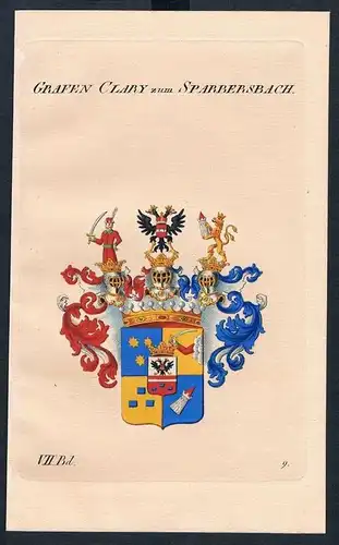Grafen Clary zum Sparbersbach Wappen Kupferstich Genealogie Heraldik crest