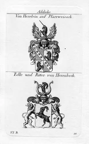 Herrlein auf Pfarrweisach / Edle Ritter Herrnbeck - Wappen coat of arms Heraldik heraldry Kupferstich