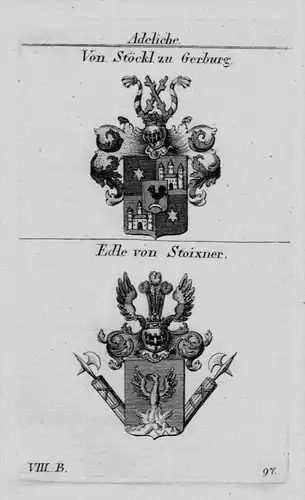 Stöckl Gerburg Stoixner Wappen Adel coat of arms heraldry crest Kupferstich