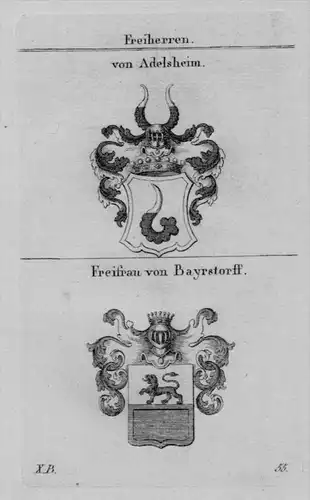 Adelsheim Bayrstorff Wappen Adel coat of arms Heraldik crest Kupferstich