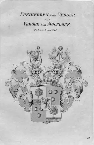 Verger Moosdorf Wappen Adel coat of arms heraldry Heraldik Kupferstich