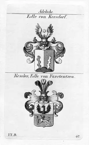 Edle Kersdorf / Kessler Fürstentreu / Bayern - Wappen coat of arms Heraldik heraldry Kupferstich