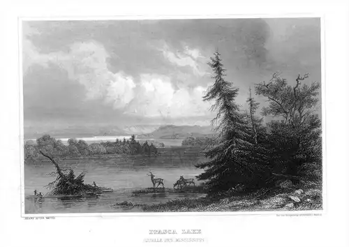 Itasca Lake Mississippi Minnesota Amerika Original  engraving