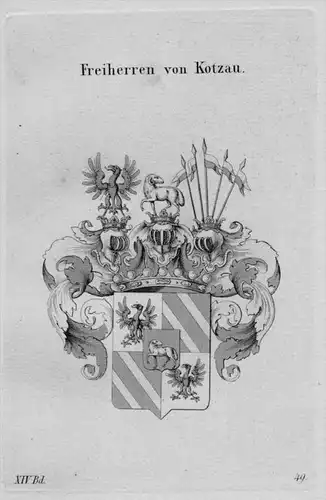 Kotzau Wappen Adel coat of arms heraldry Heraldik Kupferstich