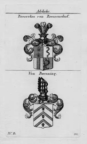 Bresselau Breuning Wappen Adel coat of arms heraldry Heraldik Kupferstich