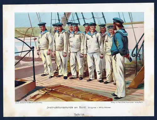Marine Instruktionsstunde Schiff Uniformen Uniform Krieg Lithographie