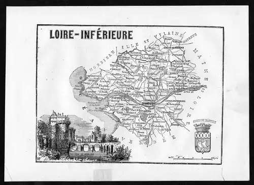 Loire-Inferieure - Nantes Frankreich France Departement Karte map Holzstich