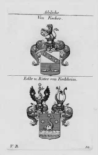Fischer Fischheim Wappen Adel coat of arms heraldry crest Kupferstich