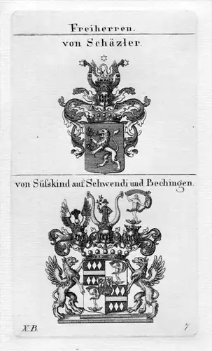 Schäzler Süßkind Schwendi Wappen coat of arms heraldry Heraldik Kupferstich