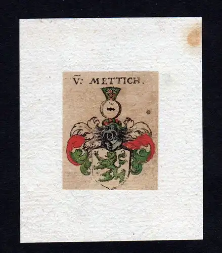 h. von Mettich Metich Wappen coat of arms heralrdy Heraldik Kupferstich