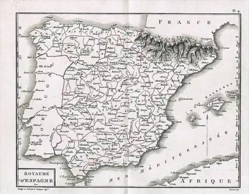 Espana Spain map carta Original Kupferstich