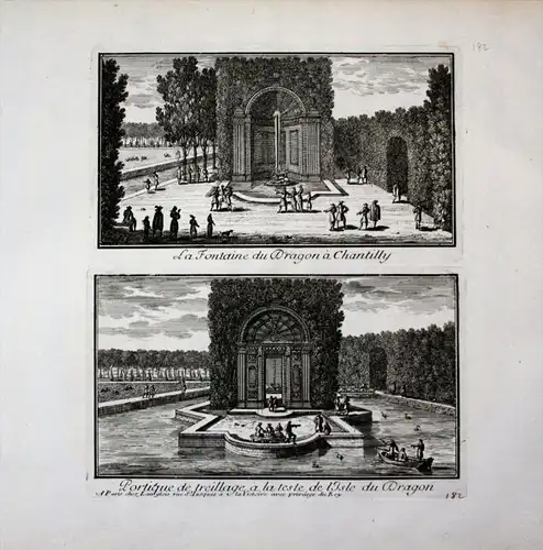 La Fontaine du Dragon a Chantilly & Portique de treillage a la teste de l'Isle du Dragon - Chateau de Chantill
