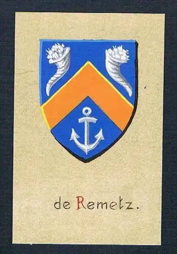 19. / 20. Jh. - de Remetz Blason Aquarelle Wappen coat of arms Heraldik