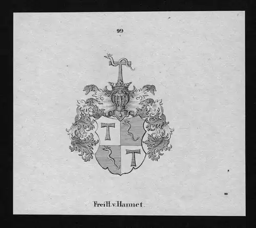 von Hanmet Wappen Adel coat of arms heraldry Heraldik Lithographie