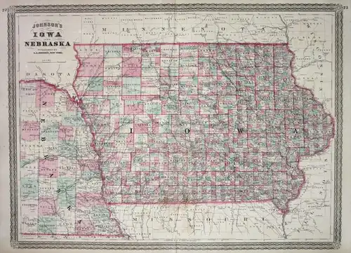Iowa and Nebraksa - Iowa Nebraska Johnson vintage map Karte civil war antique engraving