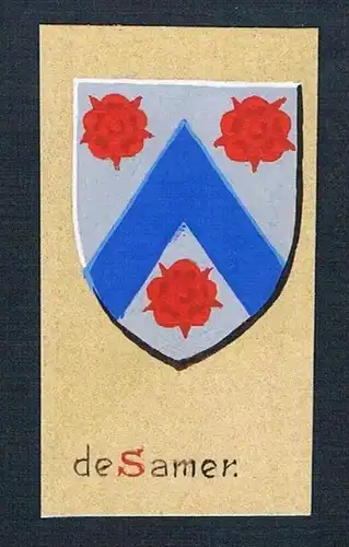 19. / 20. Jh. - de Samer Blason Aquarelle Wappen coat of arms Heraldik