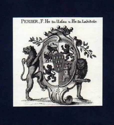 Perier zu Ussau v. Lahitole Kupferstich Wappen Heraldik coat of arms