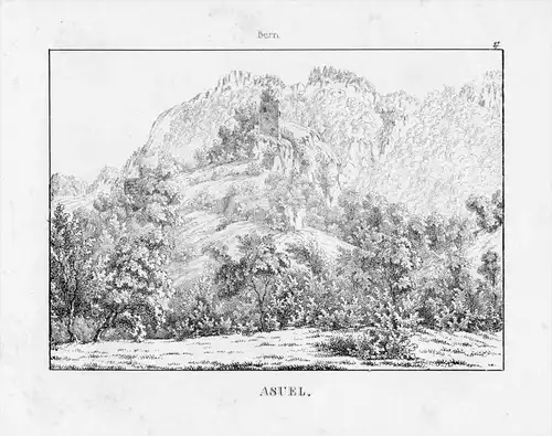 Asuel Ruine Kanton Jura Schweiz Lithographie Litho Suisse