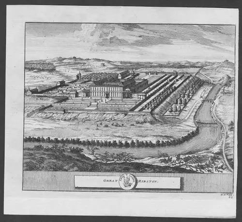 Great Ribston - Ribston Hall North Yorkshire England United Kingdom engraving view Kupferstich