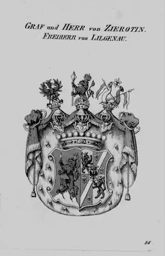 Zierotin Lilgenau Wappen Adel coat of arms heraldry Heraldik Kupferstich
