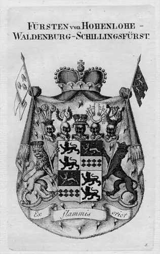Hohenlohe Waldenburg Wappen Adel coat of arms Heraldik crest Kupferstich