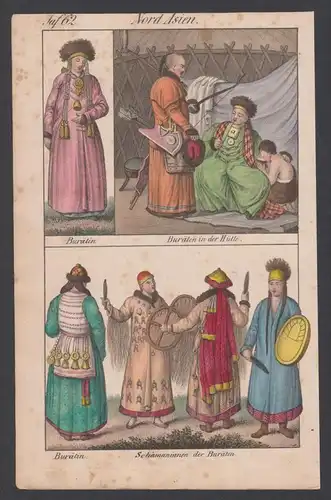 Burätin Hütte Schamaninnen Trachten costumes Lithographie lithograph