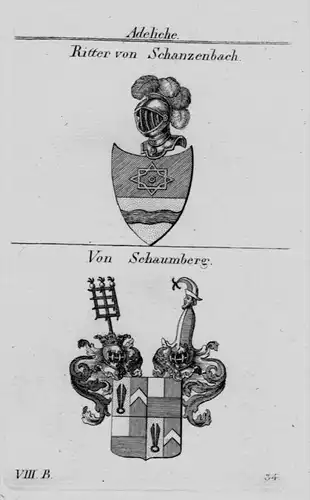 Schanzenbach Schaumberg Wappen Adel coat of arms heraldry Kupferstich