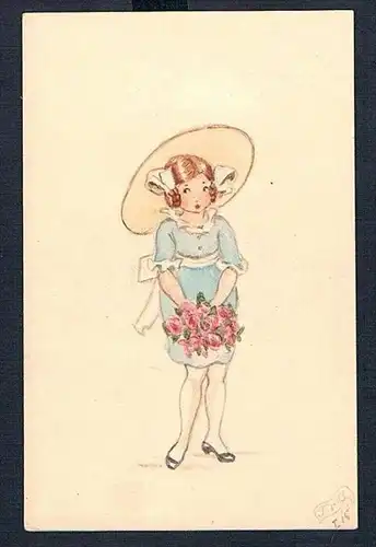 Kind Mädchen Blumenstrauß Tilly von Baumgarten-Haindl Zeichnung drawing