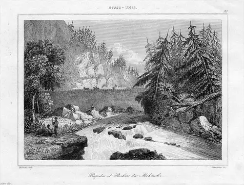 Mohawk river Fluß New York America Amerika engraving Original