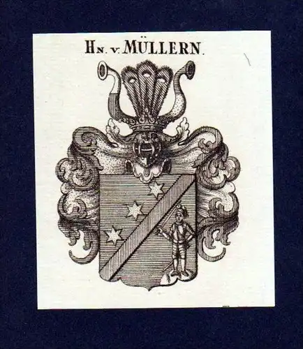 Herren von Müllern Original Kupferstich Wappen engraving Heraldik crest