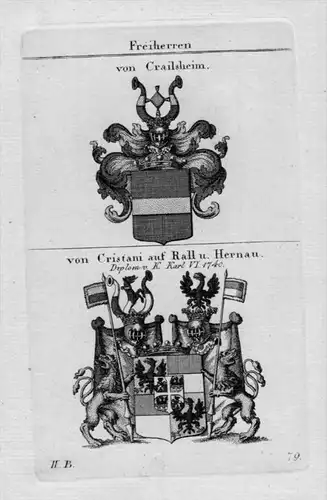 Crailsheim Cristani Rall Wappen Adel coat of arms Heraldik Kupferstich