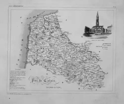 Departement Pas de Calais carte gravure Kupferstich Karte map France