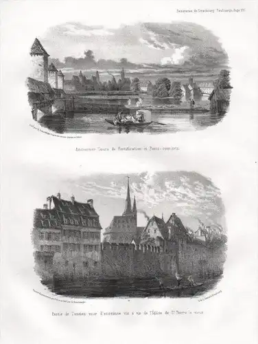 Strassburg Strasbourg fortification Eglise St. Pierre Lithographie litho