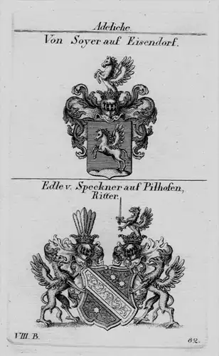 Soyer Eisendorf Speckner Wappen Adel coat of arms heraldry Kupferstich