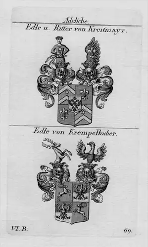 Kreitmayr Krempelhuber Wappen Adel coat of arms heraldry Kupferstich