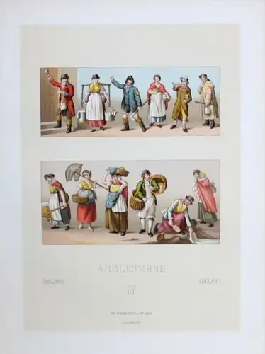 England Angleterre XIX Jh. Trachten costumes Lithographie lithograph