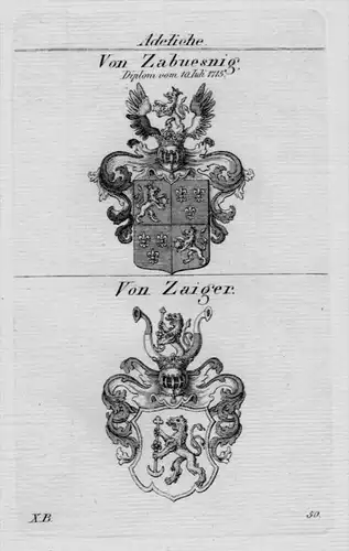 Zabuesnig Zaiger Wappen Adel coat of arms heraldry Heraldik Kupferstich