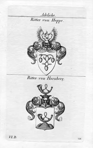 Ritter Hoppe / Ritter Hornberg / Bayern - Wappen coat of arms Heraldik heraldry Kupferstich