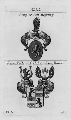 Kempter Rigburg Kern Höhenrhain Ritter Wappen Adel coat of  Kupferstich