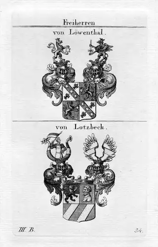 Löwental Lotzbeck - Wappen Adel coat of arms heraldry Heraldik Kupferstich