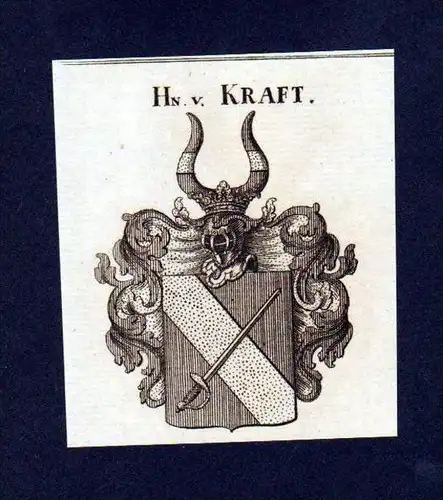 Herren von Kraft Original Kupferstich Wappen coat of arms Heraldik