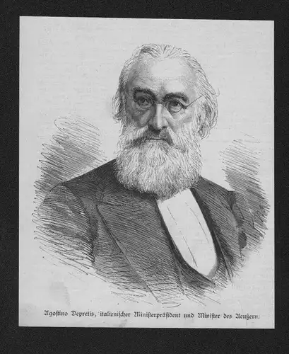 Agostino Depretis Ministerpräsident Italien Holzstich wood engraving