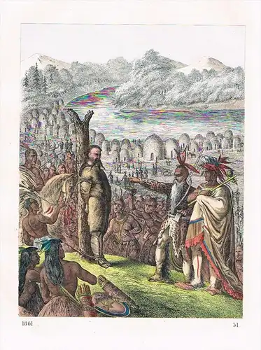 Baron von Wodan Indianer Gefangener Amerika - Lithographie lithography