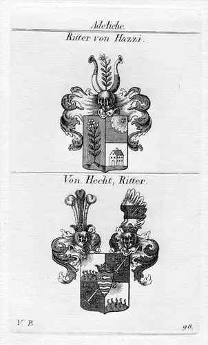 Hazzi / Hecht - Wappen Adel coat of arms heraldry Heraldik Kupferstich