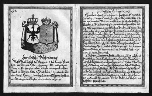 Preußen König Wappen Heraldik coat of arms heraldry Kupferstich