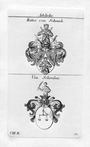Schrank / Schreiber - Wappen Adel coat of arms heraldry Heraldik Kupferstich