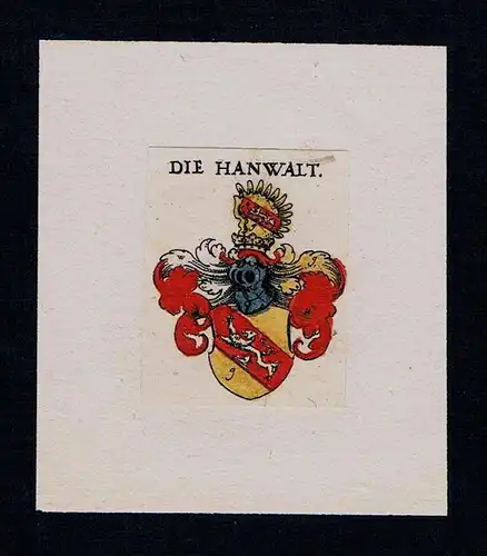 . die Hanwalt  Wappen coat of arms heraldry Heraldik Kupferstich