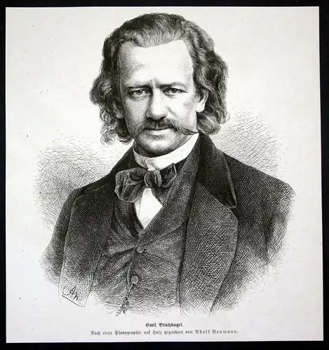 "Emil Brachvogel" - Albert Emil Brachvogel Schriftsteller writer Portrait Holzstich antique print