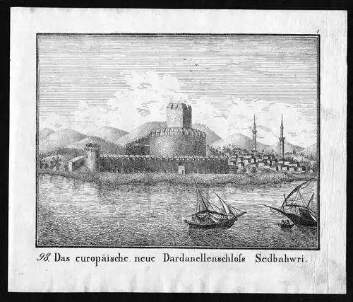 Dardanellen Schloss Meerenge Sedbahwri Lithographie