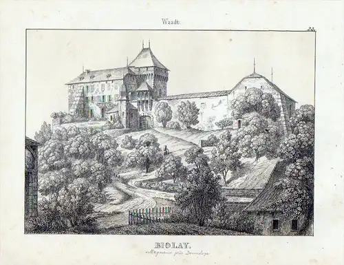 Schloss Bioley-Magnoux / Schweiz - original Lithographie Ansicht